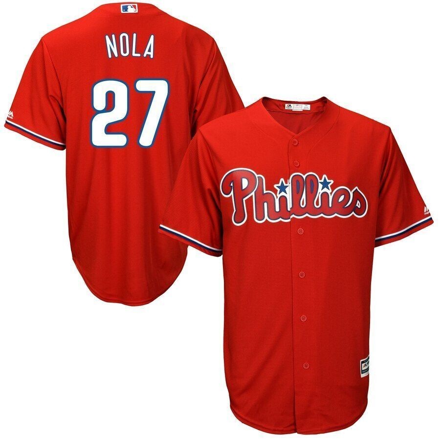 Aaron Nola Philadelphia Phillies Majestic Official Cool Base Player Jersey Scarlet 2019