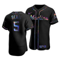 Men'S Miami Marlins Jon Berti #5 Iridescent Logo Holographic Limited Jersey Black