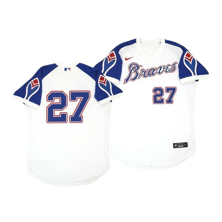 Atlanta Braves Austin Riley #27 Cooperstown White Throwback Home Jersey