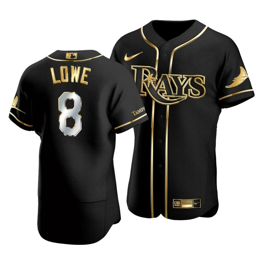 Men'S Tampa Bay Rays Brandon Lowe #8 Gold Edition Black Jersey