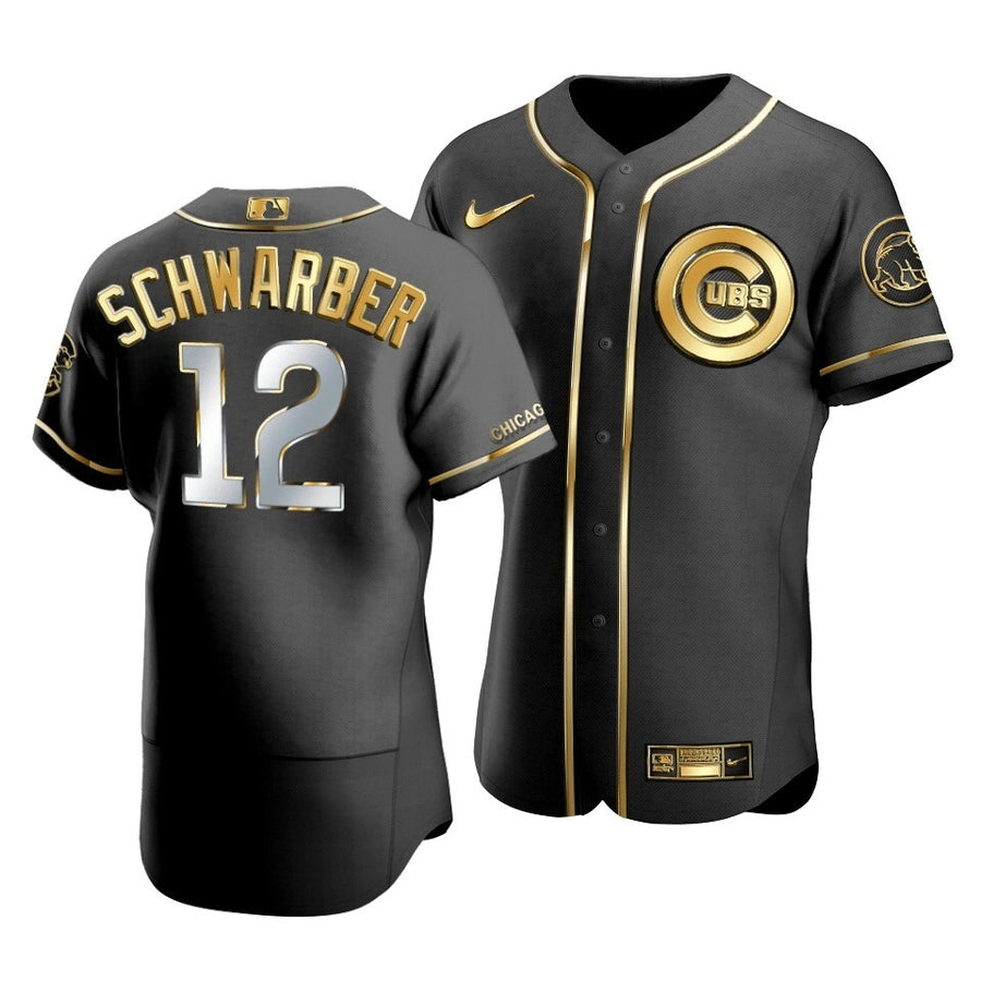 Men'S Chicago Cubs Kyle Schwarber #12 Golden Edition Black Jersey