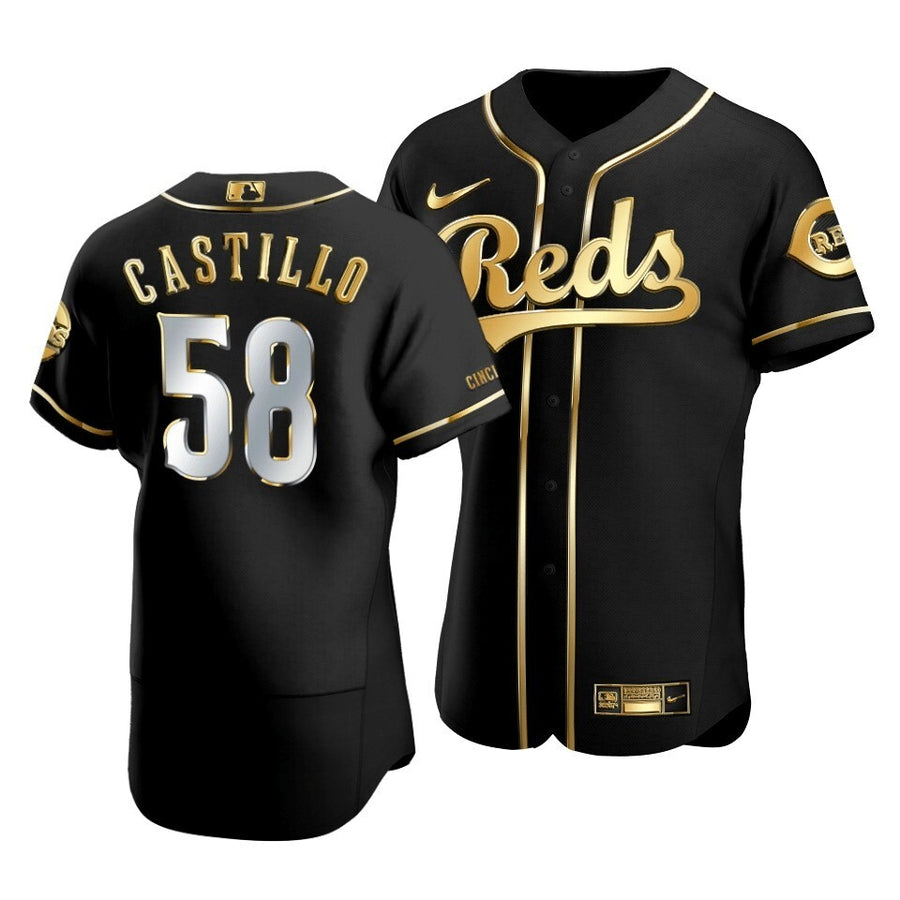 Men'S Cincinnati Reds Luis Castillo #58 Golden Edition Black Jersey