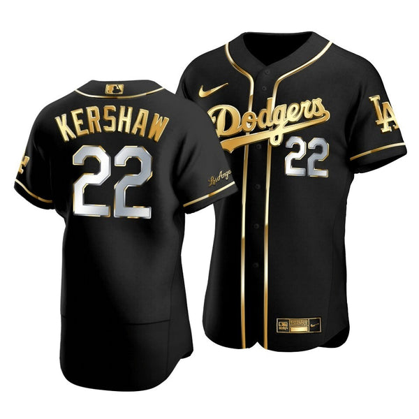 Men'S Los Angeles Dodgers Clayton Kershaw #22 Golden Edition Black Jersey