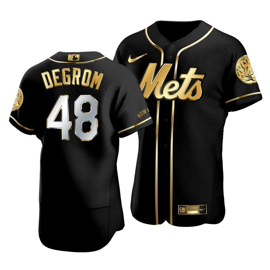 Men'S New York Mets Jacob Degrom #48 Golden Edition Black Jersey