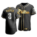 Men'S Philadelphia Phillies Bryce Harper #3 Golden Edition Black Jersey