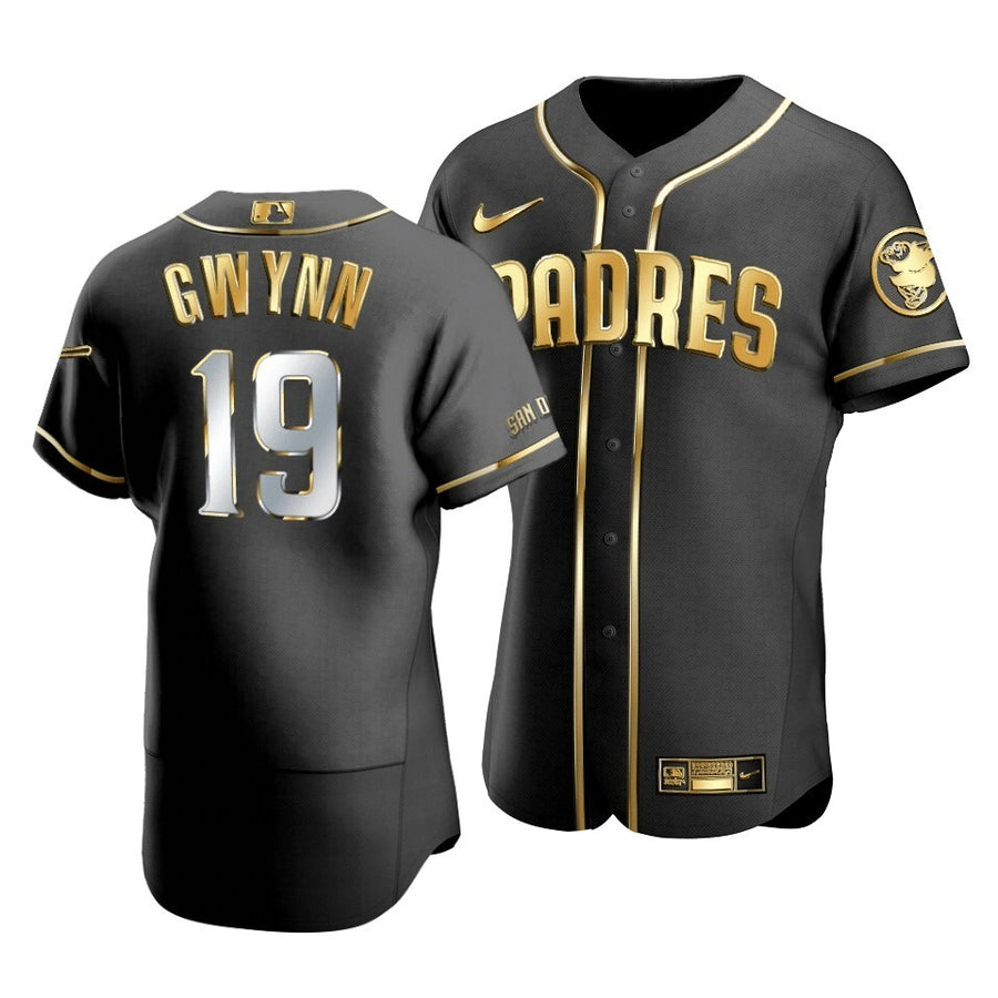 Men'S San Diego Padres Tony Gwynn #19 Golden Edition Black Jersey
