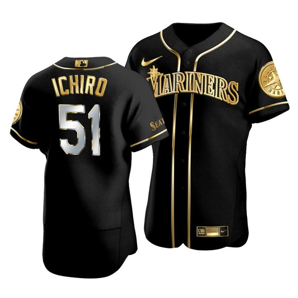Men'S Seattle Mariners Ichiro Suzuki #51 Golden Edition Black Jersey