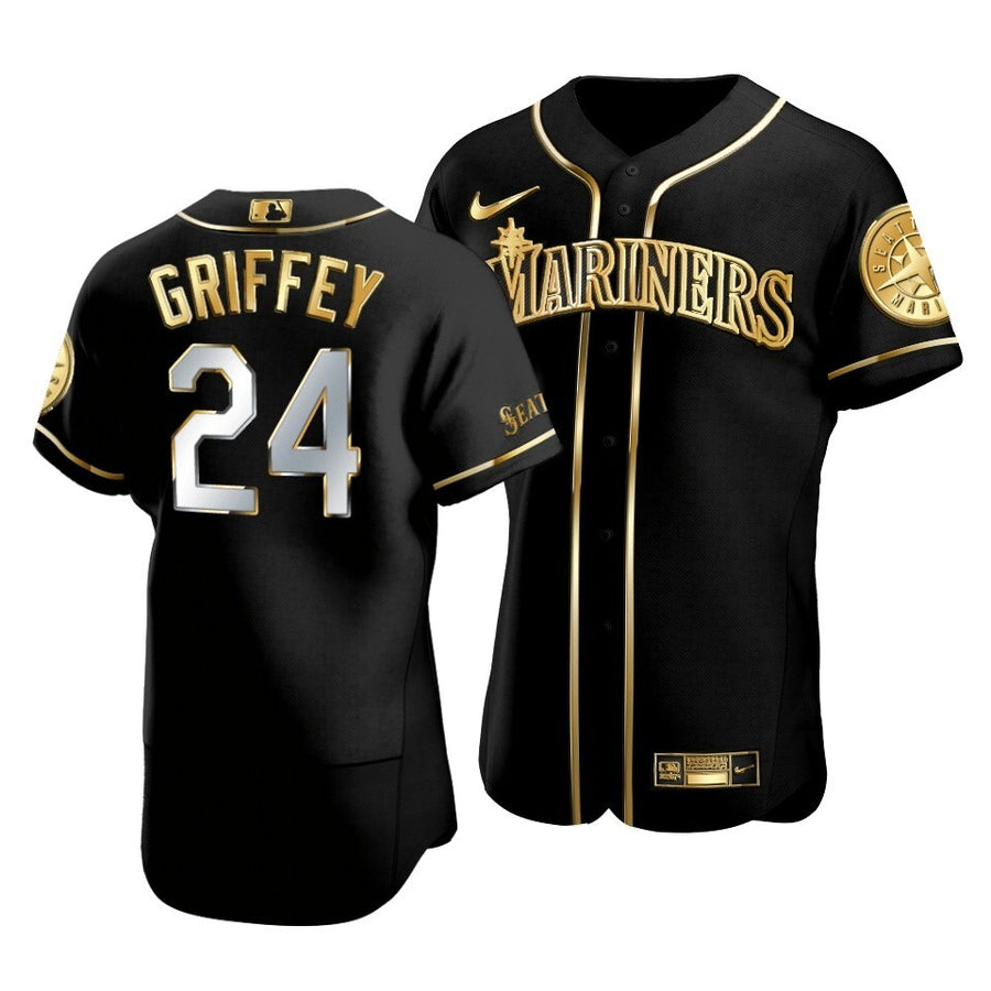 Men'S Seattle Mariners Ken Griffey Jr. #24 Golden Edition Black Jersey
