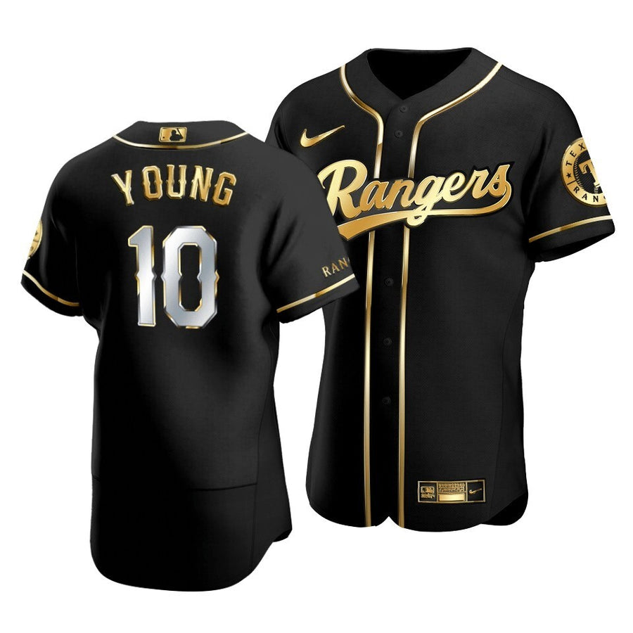 Men'S Texas Rangers Michael Young #10 Golden Edition Black Jersey