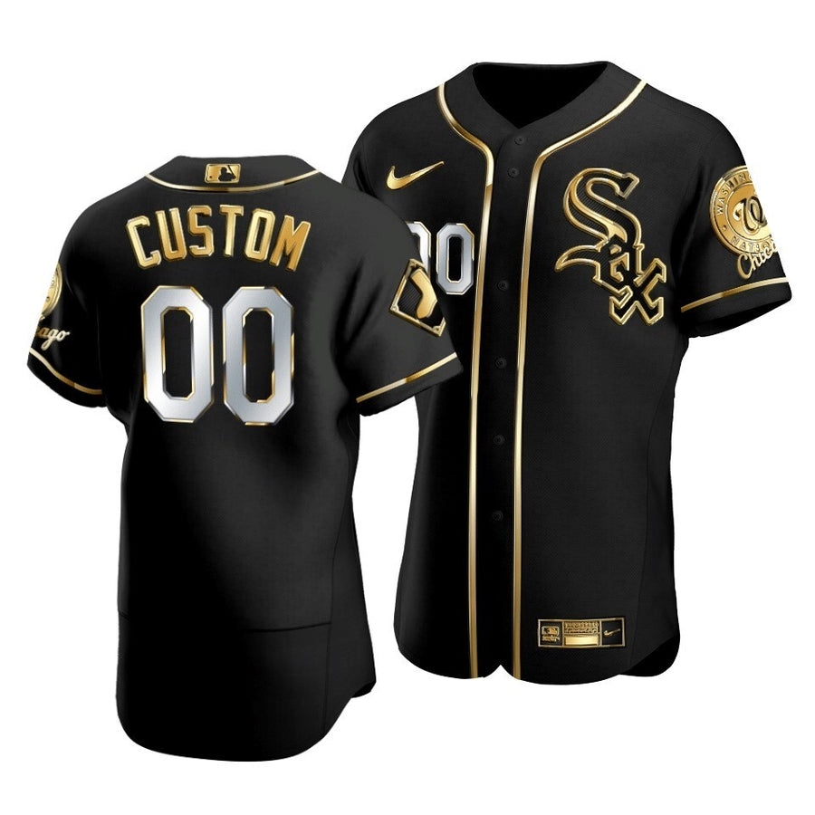 Men'S Chicago White Sox Custom #00 Golden Edition Black Jersey
