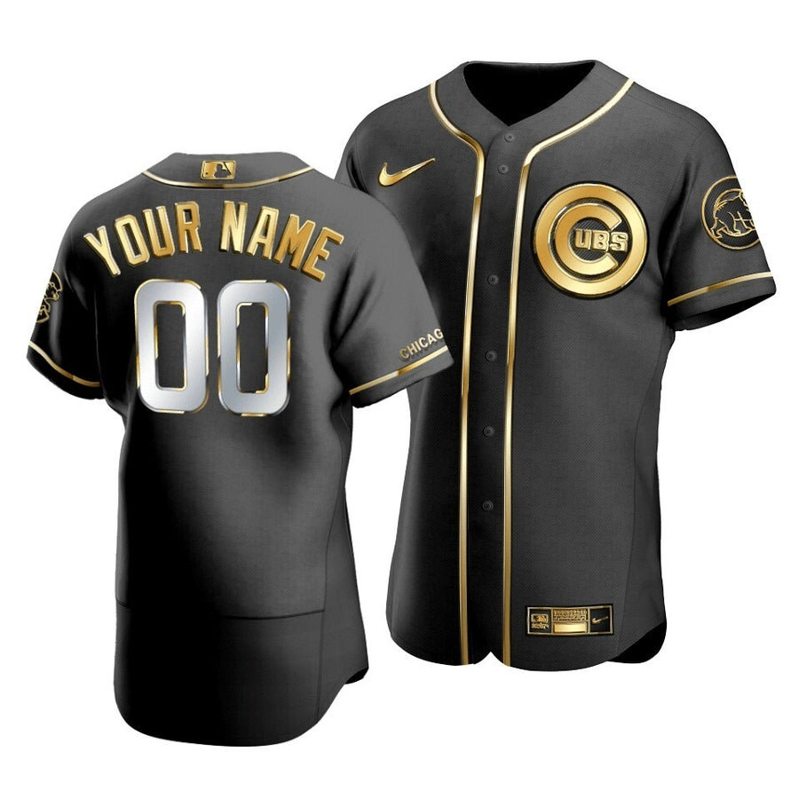 Men'S Chicago Cubs Custom #00 Golden Edition Black Jersey