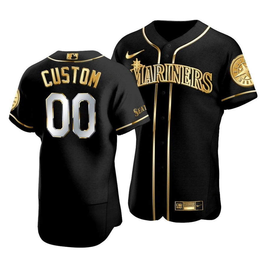 Men'S Seattle Mariners Custom #00 Golden Edition Black Jersey