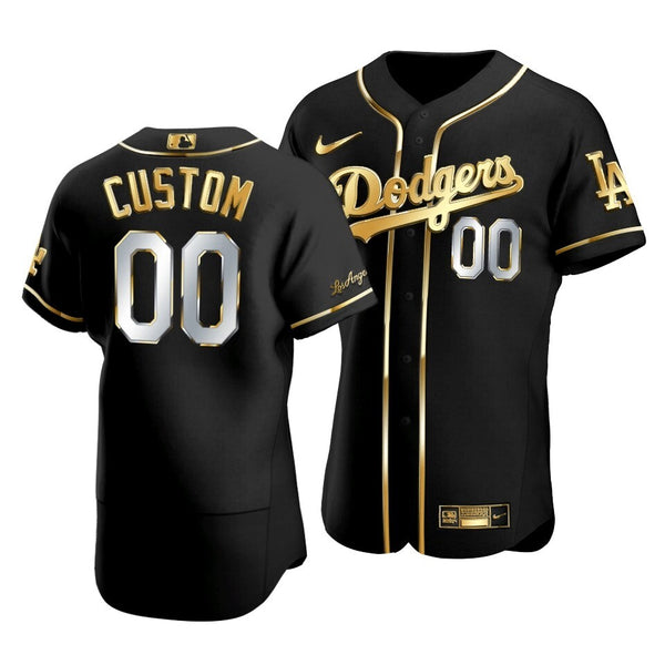 Men'S Los Angeles Dodgers Custom #00 Golden Edition Black Jersey