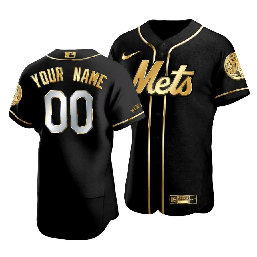 Men'S New York Mets Custom #00 Golden Edition Black Jersey