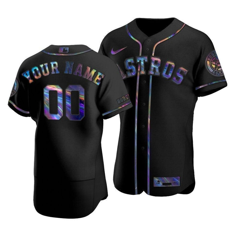 Men'S Houston Astros Custom #00 Iridescent Logo Holographic Limited Jersey Black