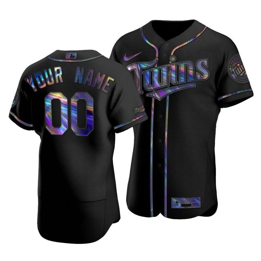 Men'S Minnesota Twins Custom #00 Iridescent Logo Holographic Limited Jersey Black