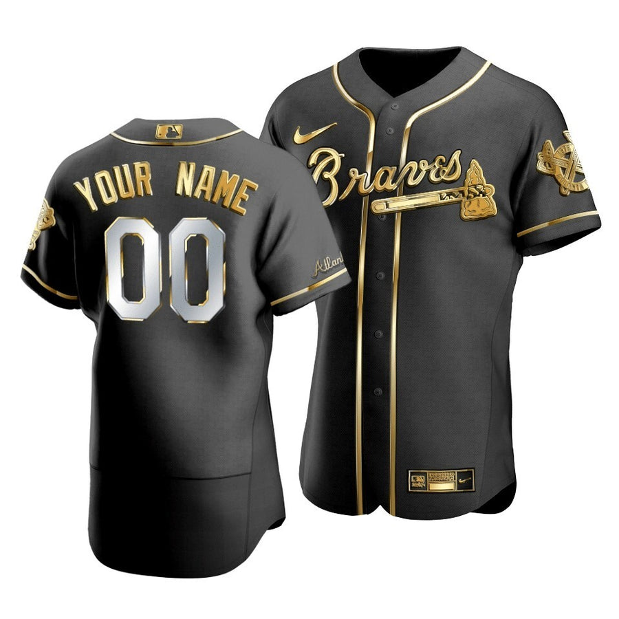 Men'S Atlanta Braves Custom #00 Gold Edition Black Jersey