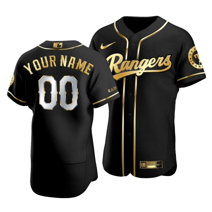 Men'S Texas Rangers Custom #00 Golden Edition Black Jersey