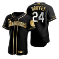 Seattle Mariners #24 Ken Griffey Jr. Mlb Golden Edition Black Jersey Gift For Mariners Fans