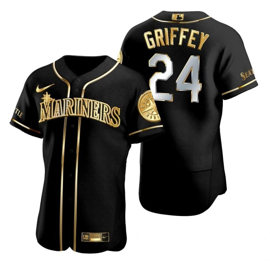 Seattle Mariners #24 Ken Griffey Jr. Mlb Golden Edition Black Jersey Gift For Mariners Fans