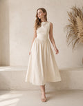 Linen Midi Dress, Sleeveless Fit and Flare Dress, Open Back Linen Dress, Elegant Summer Dress, Feminine Resort Outfit