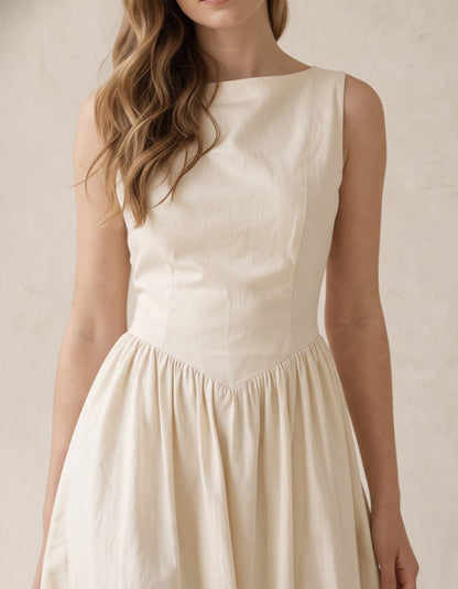 Linen Midi Dress, Sleeveless Fit and Flare Dress, Open Back Linen Dress, Elegant Summer Dress, Feminine Resort Outfit