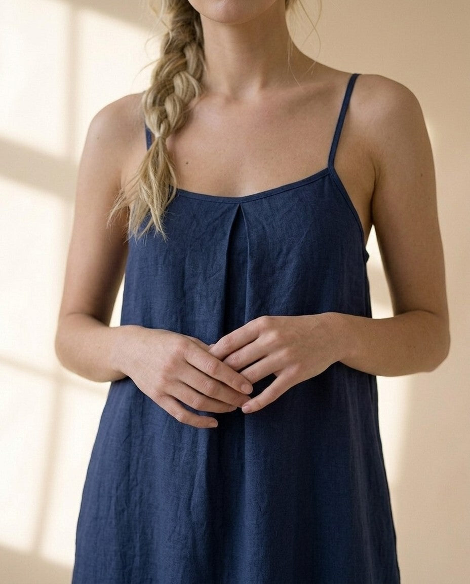 Linen Long Dress, Cami Maxi Dress, Relaxed Linen Sundress, Flowy Ruffle Hem Dress, Minimalist Summer Vacation Outfit
