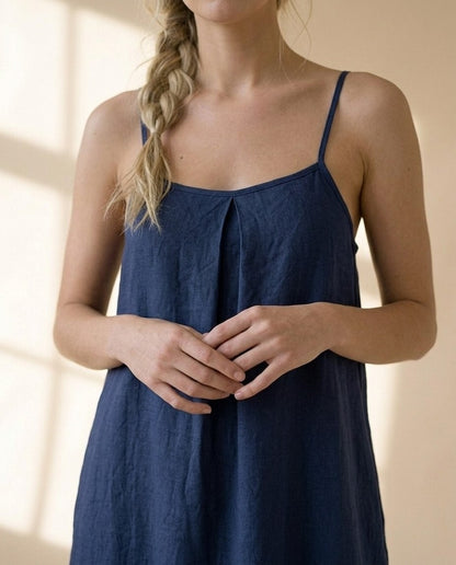 Linen Long Dress, Cami Maxi Dress, Relaxed Linen Sundress, Flowy Ruffle Hem Dress, Minimalist Summer Vacation Outfit
