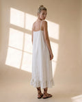Linen Maxi Dress, Spaghetti Strap Slip Dress, Loose Fit Linen Sundress, Ruffle Hem Dress, Minimalist Summer Resort Outfit