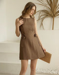 Linen Mini Dress, Sleeveless A Line Dress, Side Tie Linen Dress, Open Back Summer Dress, Feminine Resort Outfit